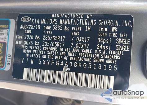 2019 Kia Sorento 2.4L Lx из США, поврежденный, VIN 5XYPG4A38KG513195